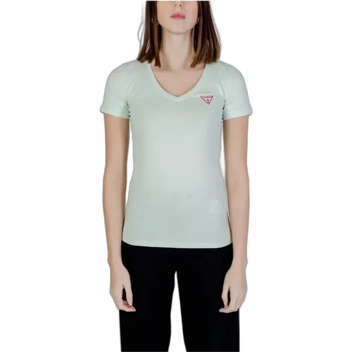 Printed V-Neck Cotton T-Shirt , female, Sizes: 2XL, S, XL, XS, L, M - Guess - Modalova