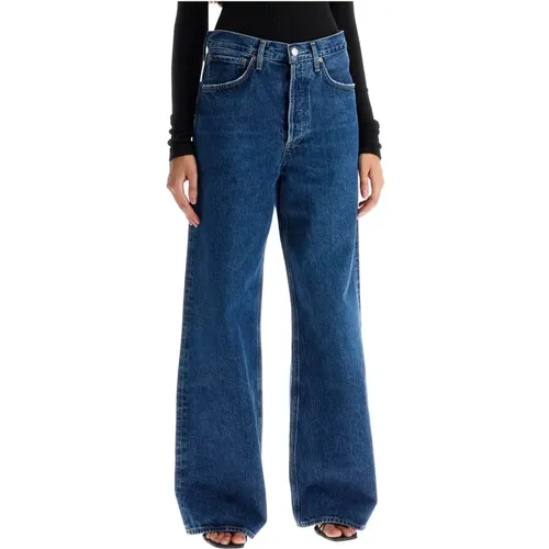 Dunkel Gewaschene Wide Leg Jeans mit Distressed-Details , Damen, Größe: W24 - Agolde - Modalova