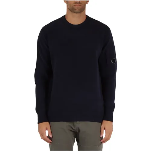 Gerippter Rundhalsausschnittpullover mit Ärmeltasche , Herren, Größe: M - C.P. Company - Modalova