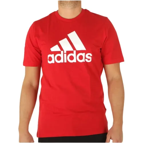 Rotes Bedrucktes Kurzarm-T-Shirt , Herren, Größe: M - Adidas - Modalova