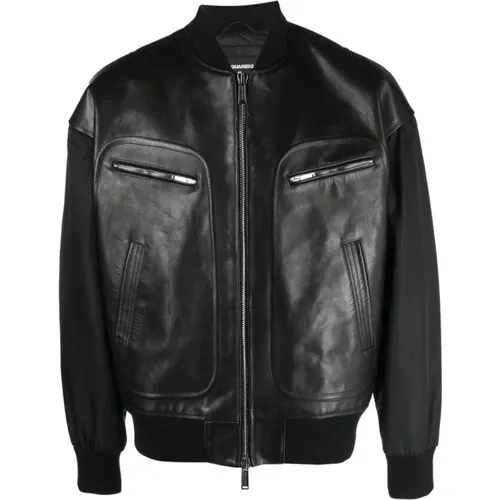 Kaban 900 Nero Leather Jacket for Men , male, Sizes: L - Dsquared2 - Modalova