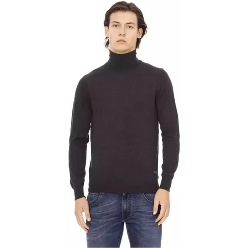 Gray Elegant Sweater with Metal Monogram , male, Sizes: S - Baldinini - Modalova