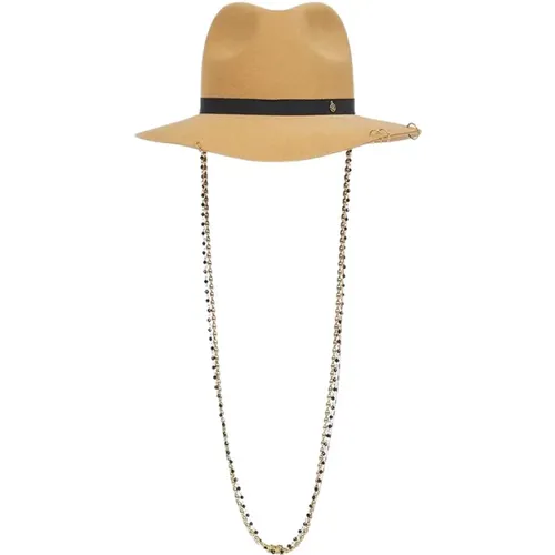 Camel Wool Hat with Gold and Black Chains , male, Sizes: S, M - Maison Michel - Modalova