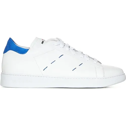 Weiße Kalbsleder-Sneakers mit Blauem Wildlederabsatz - Kiton - Modalova