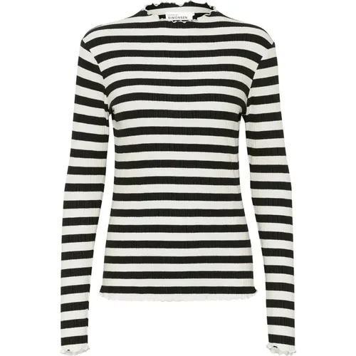 Striped Long Sleeve Top with Crinkled Edges , female, Sizes: XL, M, S, 2XL, XS, L, 2XS - Karen by Simonsen - Modalova