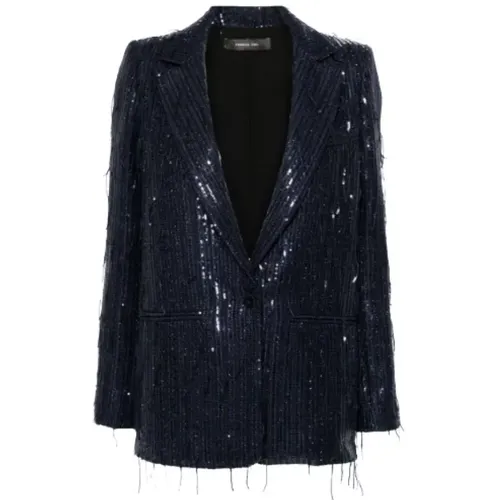 Navy Sequin Blazer , female, Sizes: XS, S - Federica Tosi - Modalova