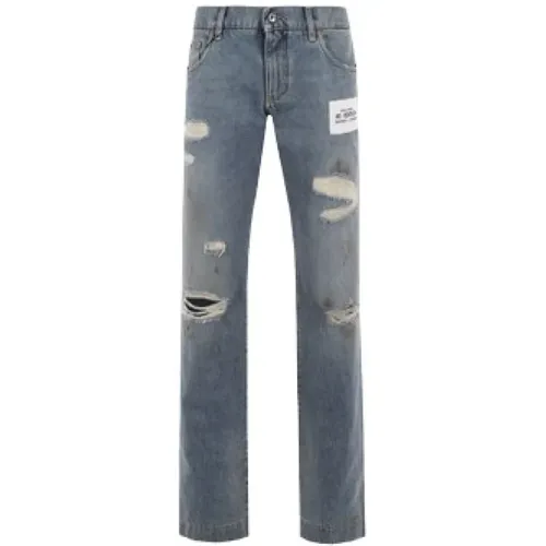 Blaue Regular-Fit Jeans mit Used-Effekt - Dolce & Gabbana - Modalova