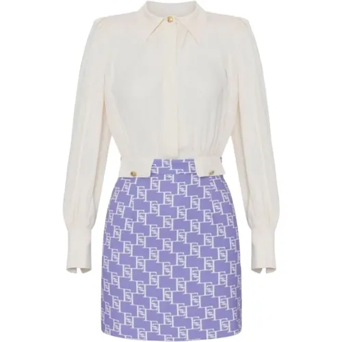 Double Georgette Shirt Skirt with EF Logo Print , female, Sizes: M, L - Elisabetta Franchi - Modalova