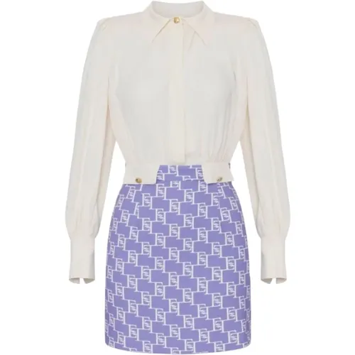 Double Georgette Shirt Skirt with EF Logo Print , female, Sizes: XS - Elisabetta Franchi - Modalova