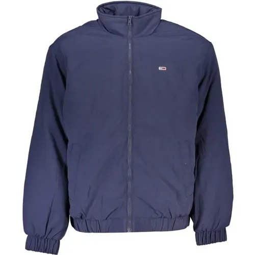 Blaue Nylon Reißverschluss Logo Jacke , Herren, Größe: L - Tommy Hilfiger - Modalova