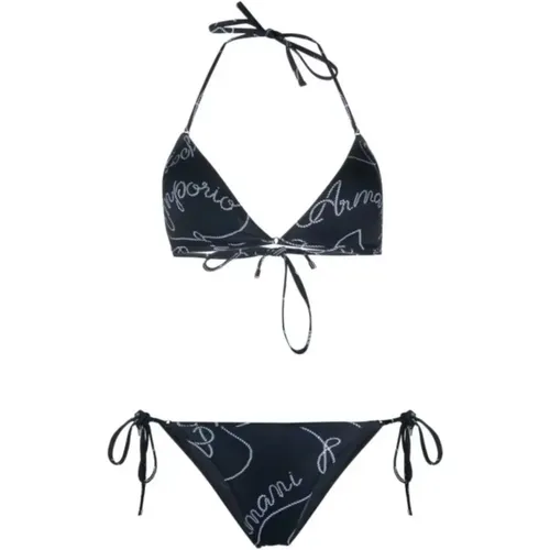 Blauer Bikini mit Weißem Logo-Schriftzug , Damen, Größe: M - Emporio Armani - Modalova