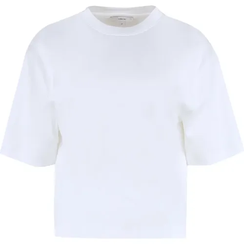 Geripptes Crew-Neck Baumwoll T-Shirt , Damen, Größe: M - Vince - Modalova