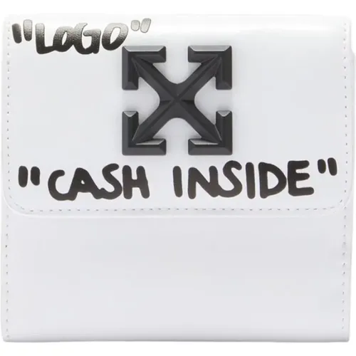 Off , Leather Wallet with Black Logo , female, Sizes: ONE SIZE - Off White - Modalova