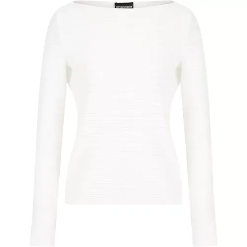 Gerippter Jersey Pullover Bootsausschnitt Langarm , Damen, Größe: S - Emporio Armani - Modalova