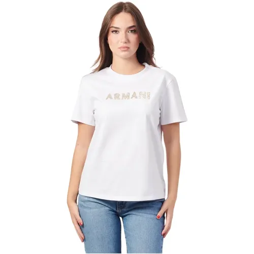 Casual Rundhals T-shirt Weiß , Damen, Größe: XS - Armani Exchange - Modalova