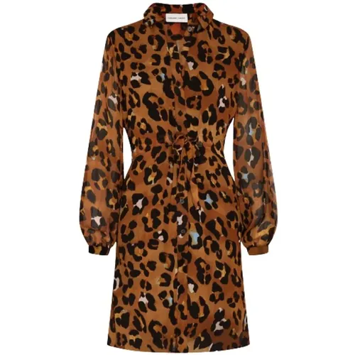 Leopardenmuster Langarm Midi Kleid , Damen, Größe: M - Fabienne Chapot - Modalova
