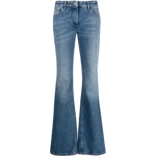 Slim-Fit Flare Jeans in verwaschenem Blau-Denim , Damen, Größe: W25 - Off White - Modalova