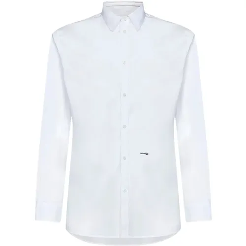 Weißes Stretch-Baumwoll-Popeline-Logo-Shirt - Dsquared2 - Modalova