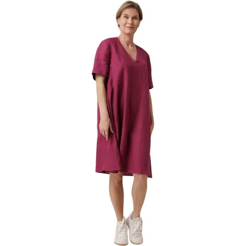 Leinen Midi Kleid mit V-Ausschnitt , Damen, Größe: XL - RIANI - Modalova