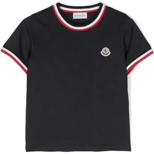 Kinder Crew Neck T-Shirt - Tricolor Trim, 100% Baumwolle - Moncler - Modalova