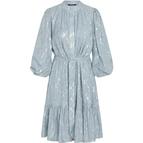 Blue Metallic Print Dress with Puff Sleeves , female, Sizes: S, XL, M - Bruuns Bazaar - Modalova