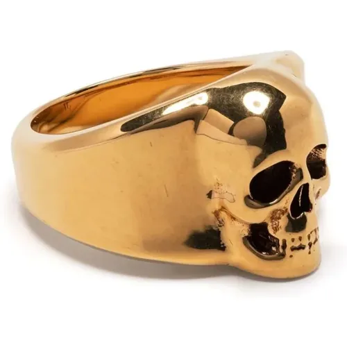 Golden Skull Signet Ring for Men , male, Sizes: 56 MM - alexander mcqueen - Modalova