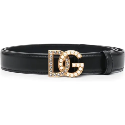 Leather Belt with Gold Logo Buckle , female, Sizes: 90 CM, 75 CM, 80 CM, 85 CM - Dolce & Gabbana - Modalova