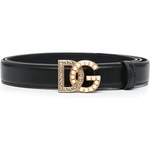 Schwarze Ledergürtel mit Goldener Logo-Schnalle , Damen, Größe: 100 CM - Dolce & Gabbana - Modalova