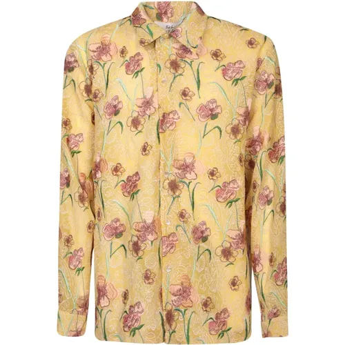 Yellow Floral Print Shirt , male, Sizes: S - Séfr - Modalova