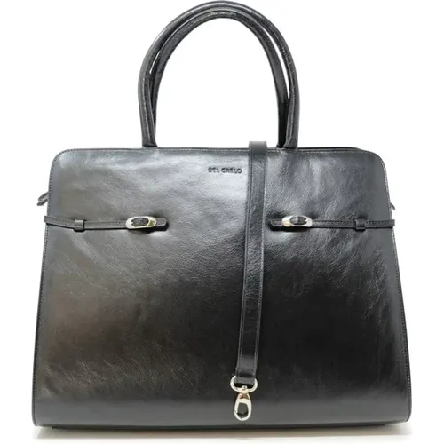 Schwarze Leder-Schultertasche Aw24 - DEL CARLO - Modalova