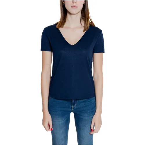 Glitter V-Neck T-Shirt Frühling/Sommer Kollektion , Damen, Größe: M - Jacqueline de Yong - Modalova
