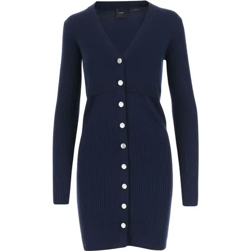 V-Ausschnitt Wollmischstrickkleid Navy , Damen, Größe: M - pinko - Modalova