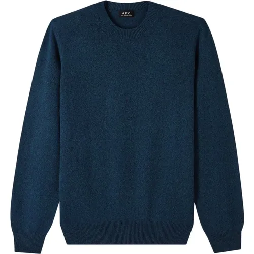 Blauer Merino und Baumwolle Rundhalsausschnitt Pullover , Herren, Größe: L - A.p.c. - Modalova