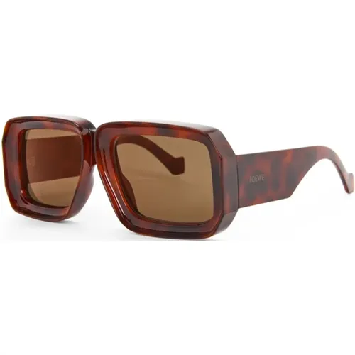 Braune Tortoise Quadratische Sonnenbrille für Frauen , Damen, Größe: 56 MM - Loewe - Modalova