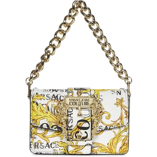 Baroque Print White Handbag with Logo Buckle , female, Sizes: ONE SIZE - Versace Jeans Couture - Modalova