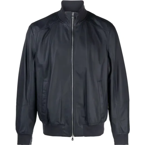 Indigo Leather Bomber Jacket , male, Sizes: L - BRUNELLO CUCINELLI - Modalova
