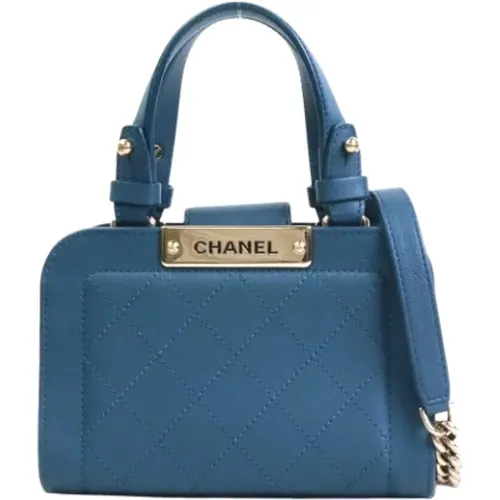 Navy Leather Shopping Bag by Chanel , female, Sizes: ONE SIZE - Chanel Vintage - Modalova