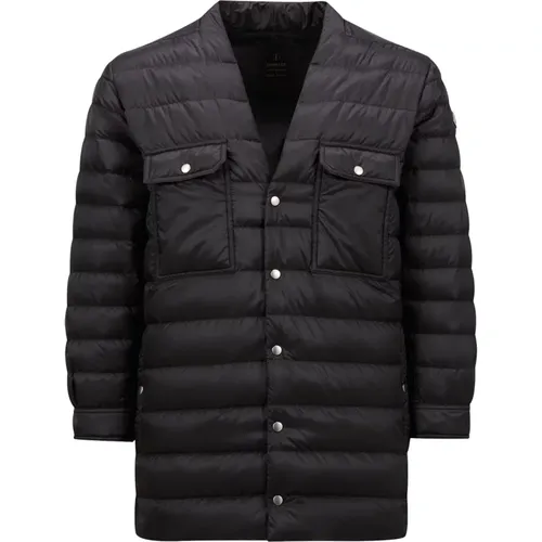 Schwarze Daunenjacke V-Ausschnitt Mantel - Moncler - Modalova