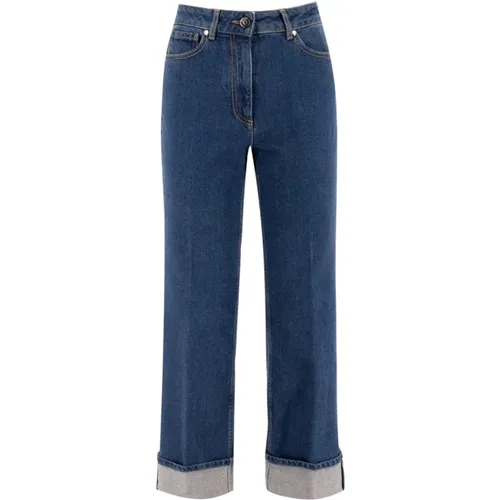 Hoch taillierte Jeans mit umgeschlagenem Saum , Damen, Größe: XS - PESERICO - Modalova
