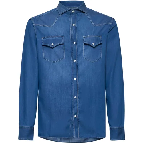 Denim Shirt with Pointed Collar , male, Sizes: L, XL, M - BRUNELLO CUCINELLI - Modalova