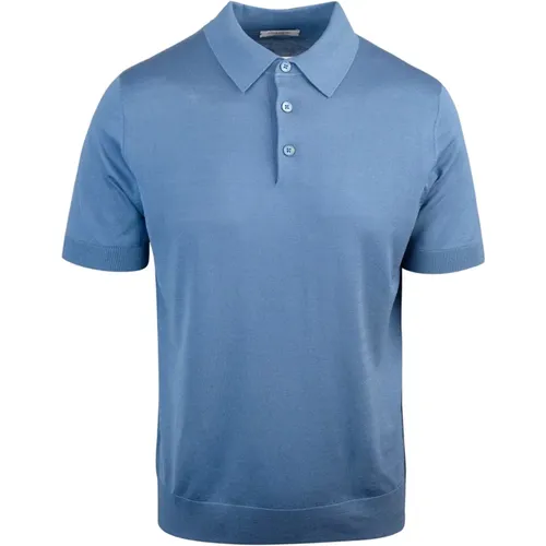 Blaues Polo-Shirt Gerippter Kragen Halbtransparent - Paolo Pecora - Modalova