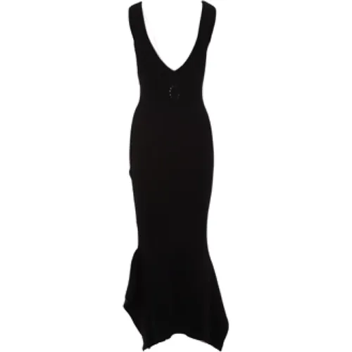 Schwarzes ärmelloses Kleid aus geripptem Strick mit V-Ausschnitt und asymmetrischem Saum - Marine Serre - Modalova