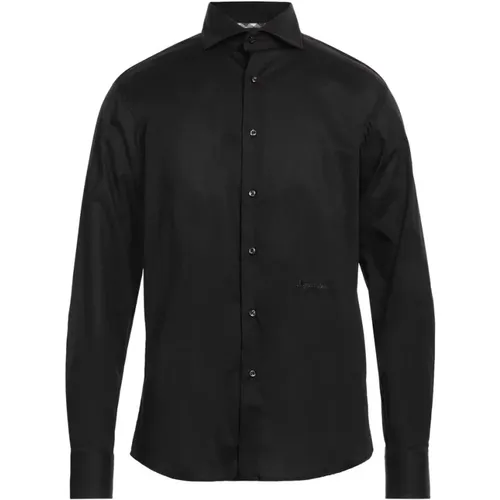 Elegantes schwarzes Baumwollhemd mit seitlicher Logo-Stickerei , Herren, Größe: 2XL - Aquascutum - Modalova