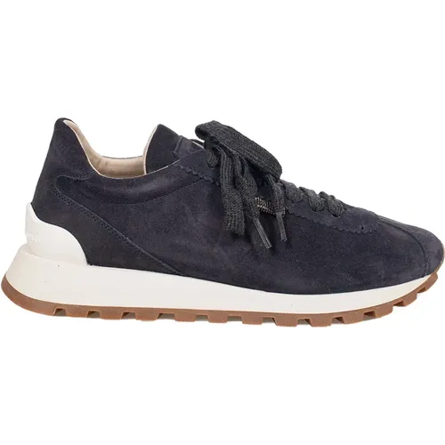 Velvet Texture Sneaker with Shiny Detail , female, Sizes: 6 UK - BRUNELLO CUCINELLI - Modalova