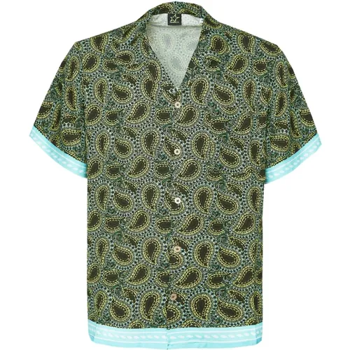 Green Viscose Bowling Shirt with Print , male, Sizes: S, L, M - 4Giveness - Modalova