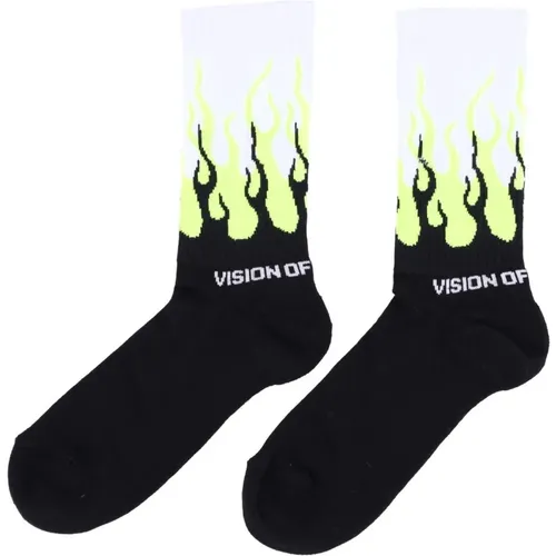 Fluo Gelbe Flammen Bestickte Socken - VISION OF SUPER - Modalova