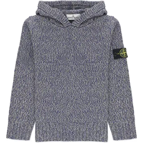 Blauer Woll-Junioren-Pullover mit Kapuze - Stone Island - Modalova