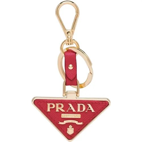 Roter Leder Schlüsselanhänger mit Dreieckslogo - Prada - Modalova