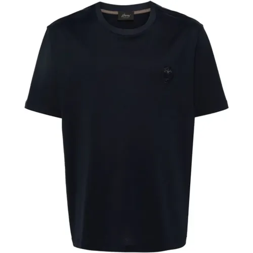 Marineblaues Logo Baumwoll T-Shirt , Herren, Größe: M - Brioni - Modalova