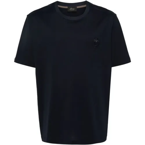 Marineblaues Logo Baumwoll T-Shirt , Herren, Größe: L - Brioni - Modalova